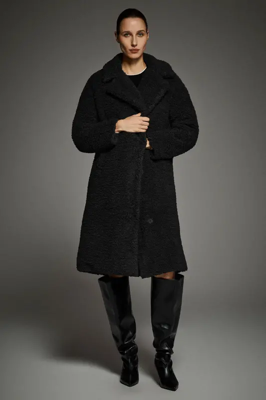 Knee-Length Fleece Lapel Down Coat
