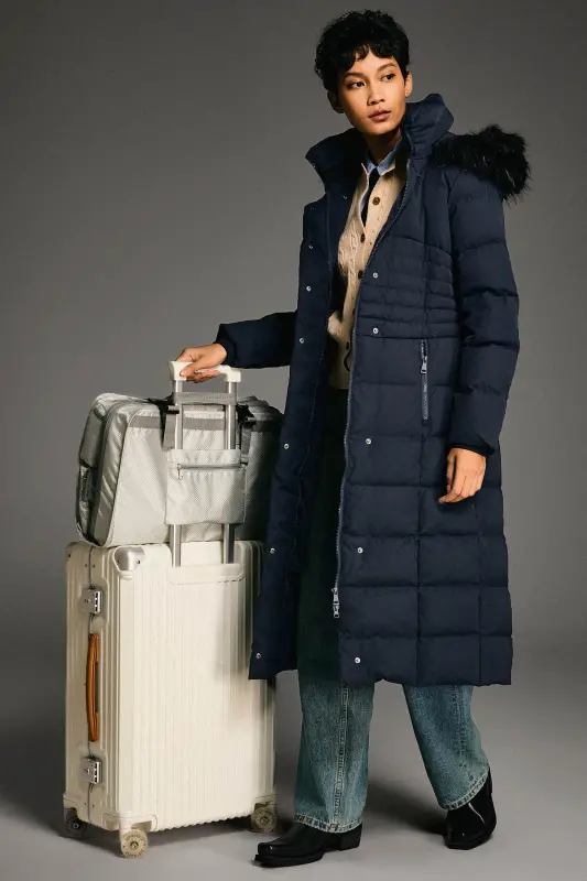 Long Puffer Down Coat with Hood Fur